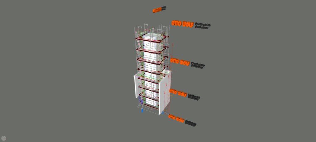 3D-CAD-Gerüstplanung Fluchttreppe Bürgerhaus Ersingen Otto Wolf