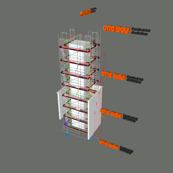 3D-CAD-Gerüstplanung Fluchttreppe Bürgerhaus Ersingen Otto Wolf